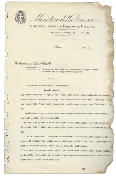Benito Mussolini Document Signed From 1936 as Prime Minster of Italy